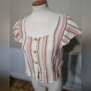 American Eagle Outfitters Striped Button-Front Top Cropped